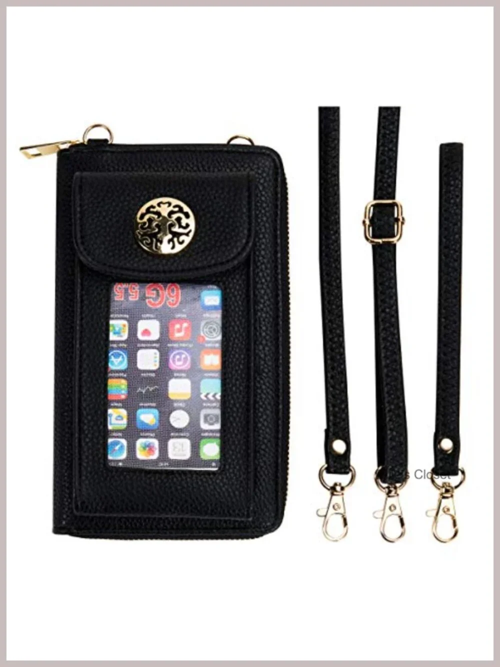 Vegan Faux Leather Wristlet Crossbody Wallet with Phone Pocket